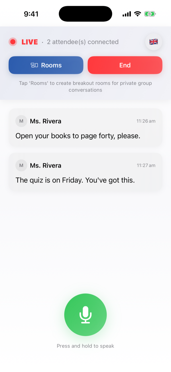 Ms. Rivera's phone, teaching with two students connected