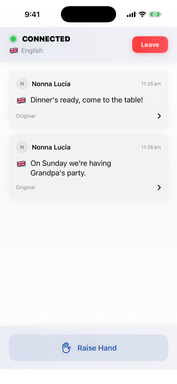 Emma's phone: Nonna's words in English