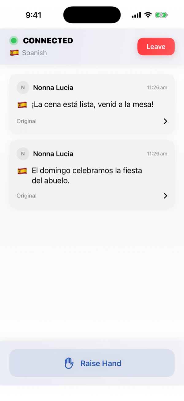 Mateo's phone: Nonna's words in Spanish