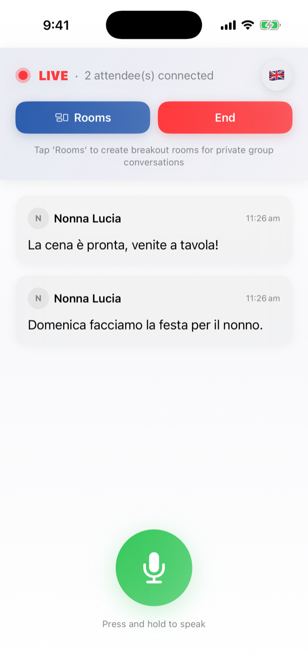 Nonna Lucia's phone, speaking Italian to the family