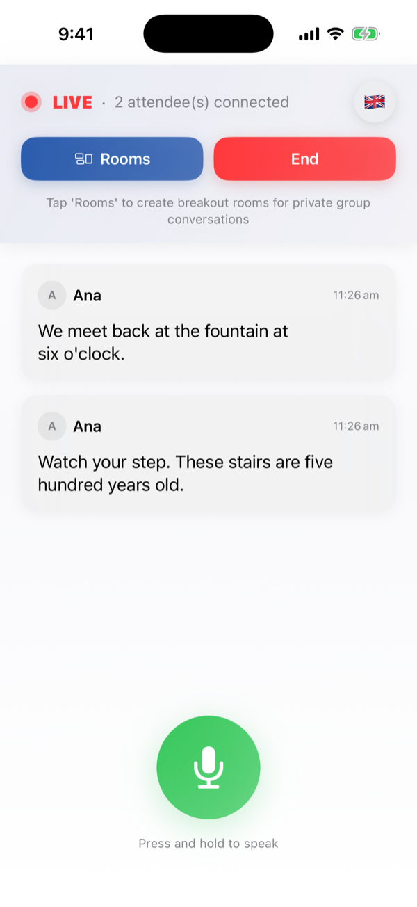 Ana's phone, guiding two connected travelers